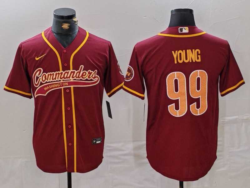 Mens Washington Commanders #99 Chase Young Burgundy With Patch Cool Base Stitched Baseball Jersey